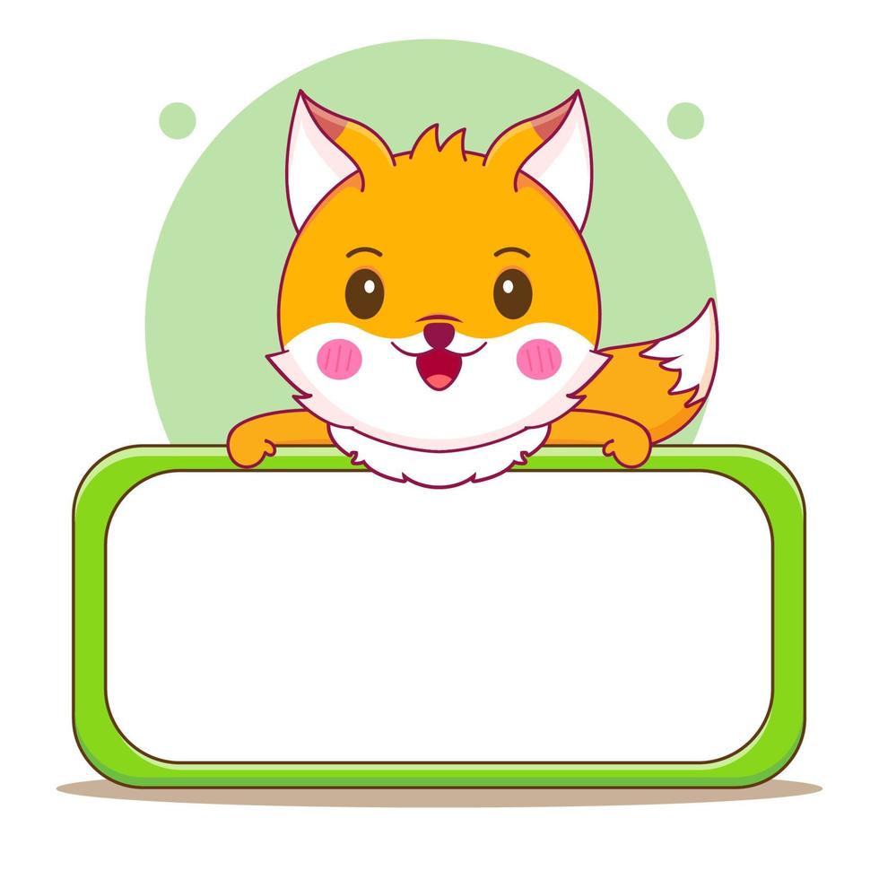 cute fox cartoon character with empty board vector