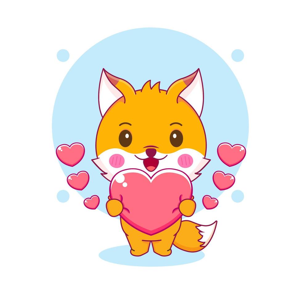 cute fox cartoon character holding love heart vector