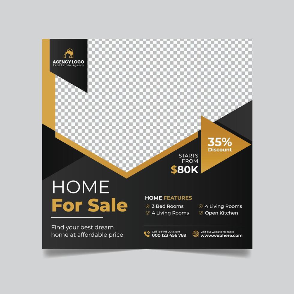 Real estate house property sale social media post web banner square flyer template vector