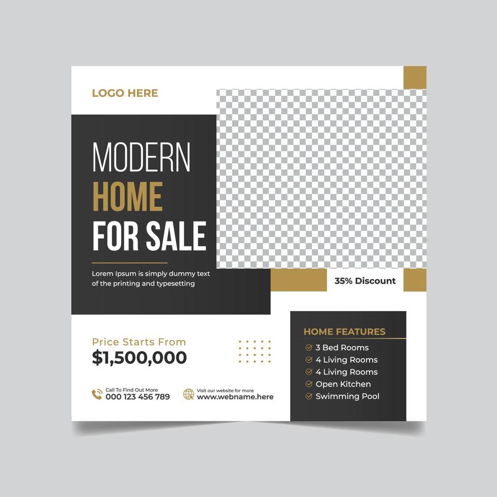 Real estate house property sale social media post web banner square flyer template vector