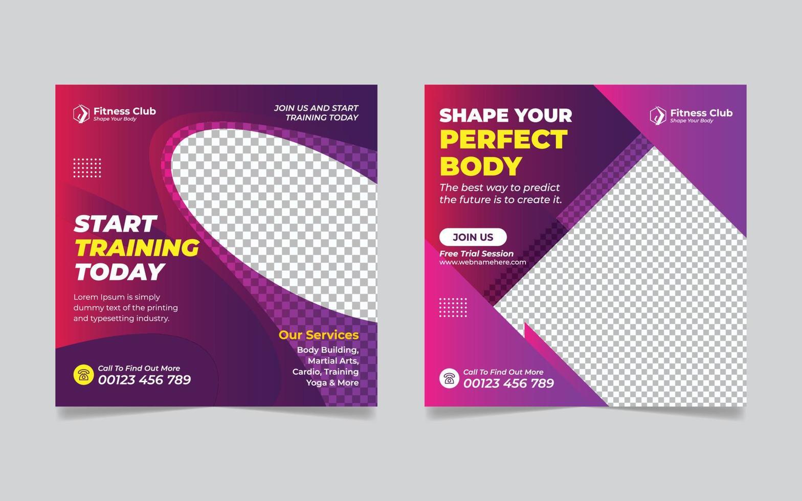 fitness gym promoción social media post banner web diseño de plantilla de flyer cuadrado vector