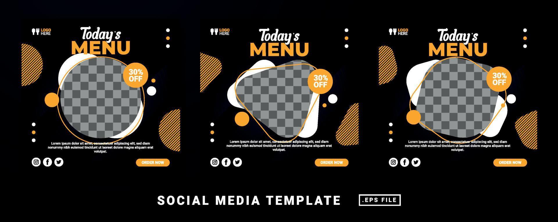 folleto o plantilla de menú de comida de restaurante temático de publicación en redes sociales vector