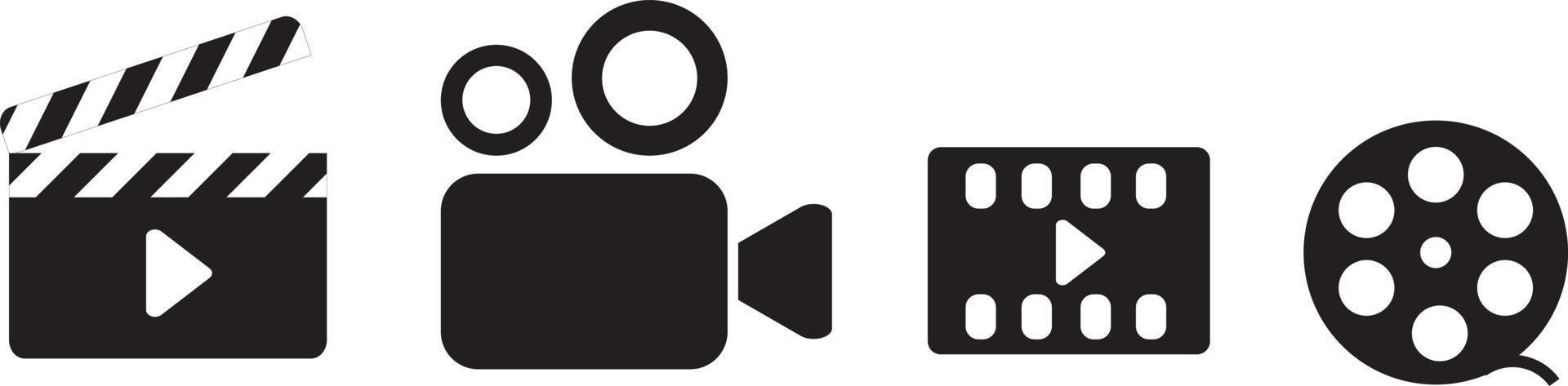 Cinema icons - Film Clapper, Camera, Film reel, Video. Cinema symbol. Vector