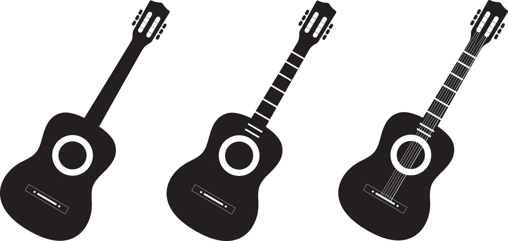 conjunto de iconos de guitarra. silueta de guitarra acústica. vector