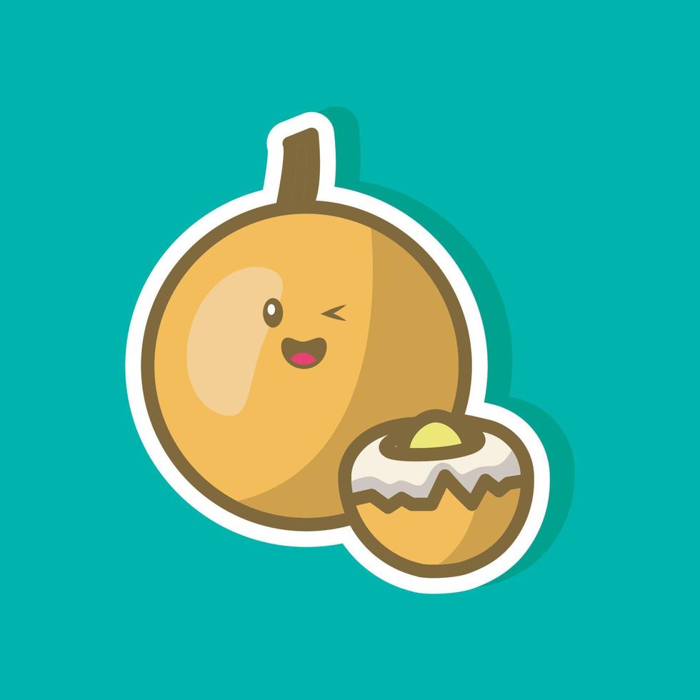 cute cartoon illustration, longan fruit character, simple flat design animation sticker style vector