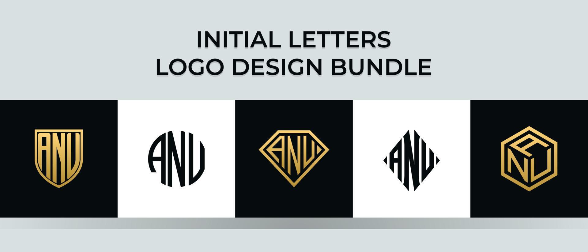 letras iniciales anu logo diseños paquete vector