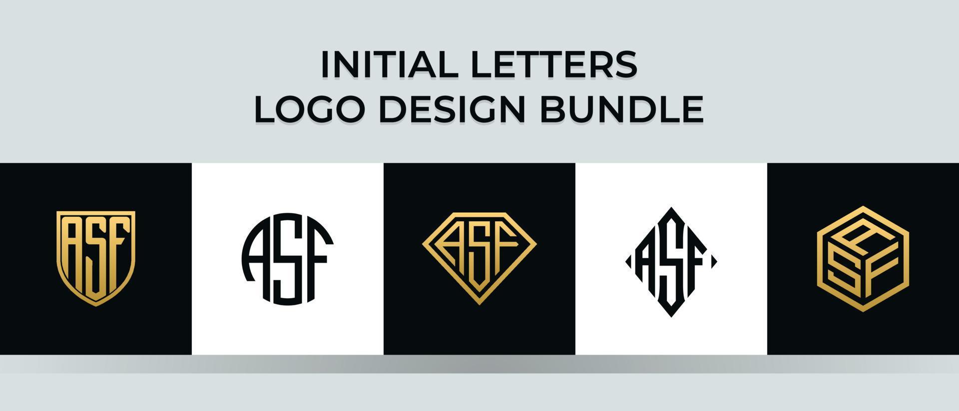 Initial letters ASF logo designs Bundle vector