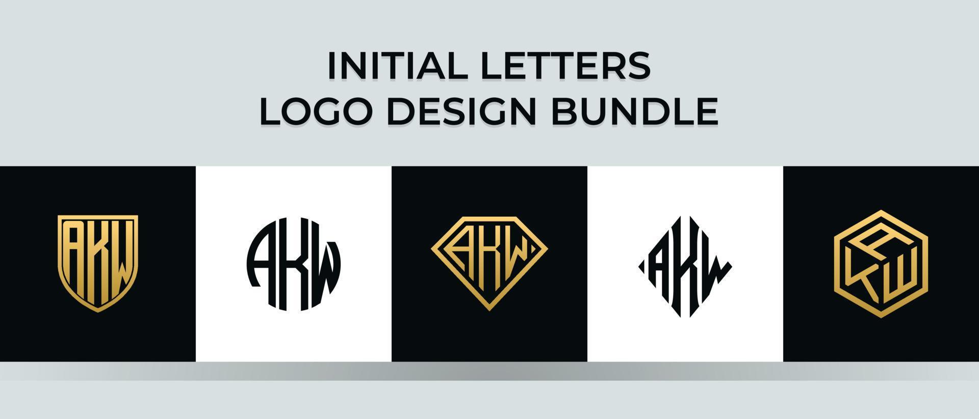 Initial letters AKW logo designs Bundle vector