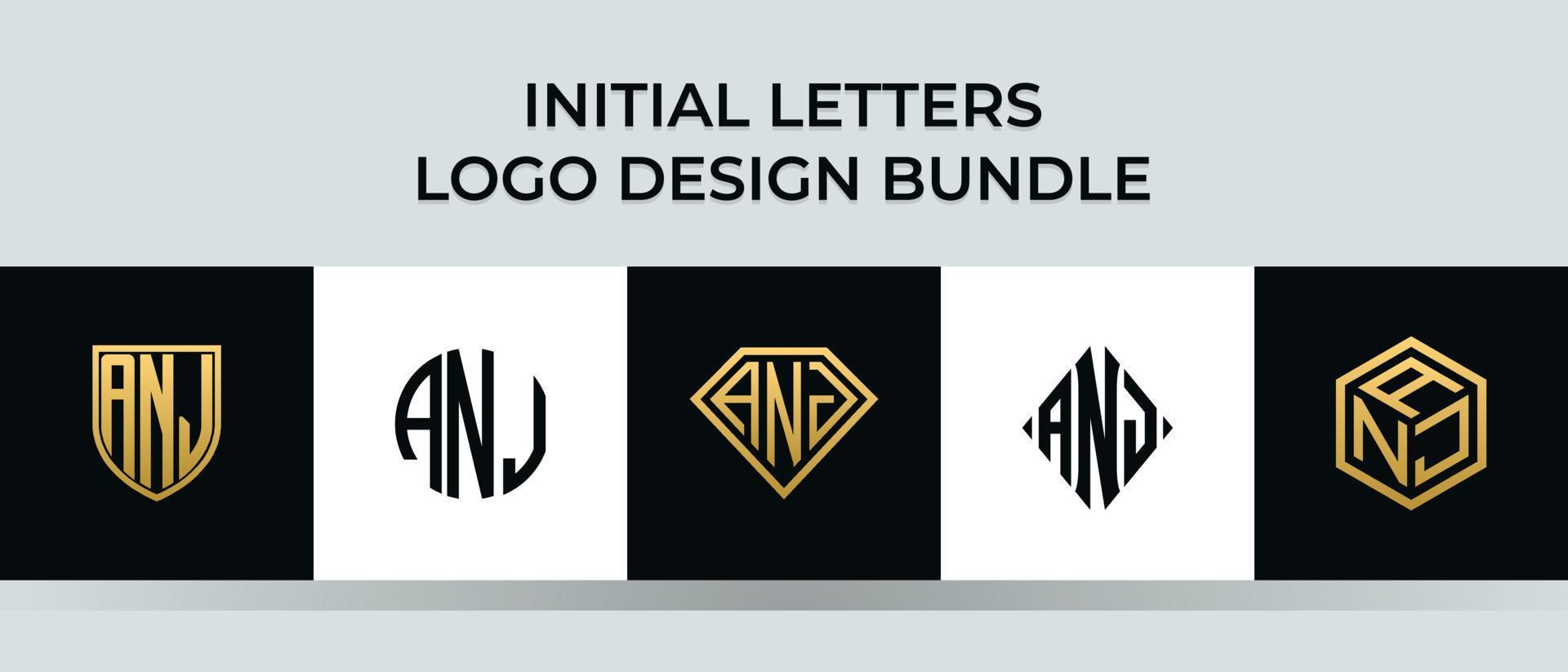 Initial letters ANJ logo designs Bundle vector