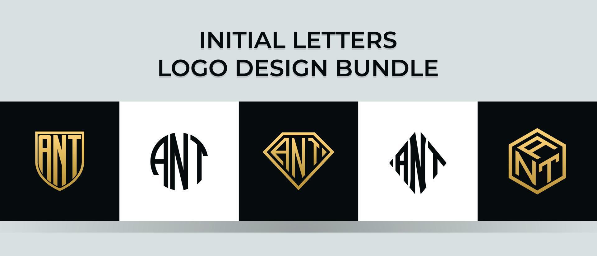 paquete de diseños de logotipo de hormiga de letras iniciales vector