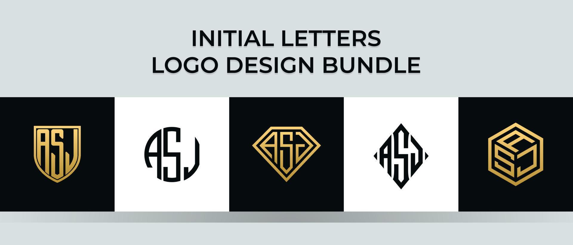 Initial letters ASJ logo designs Bundle vector
