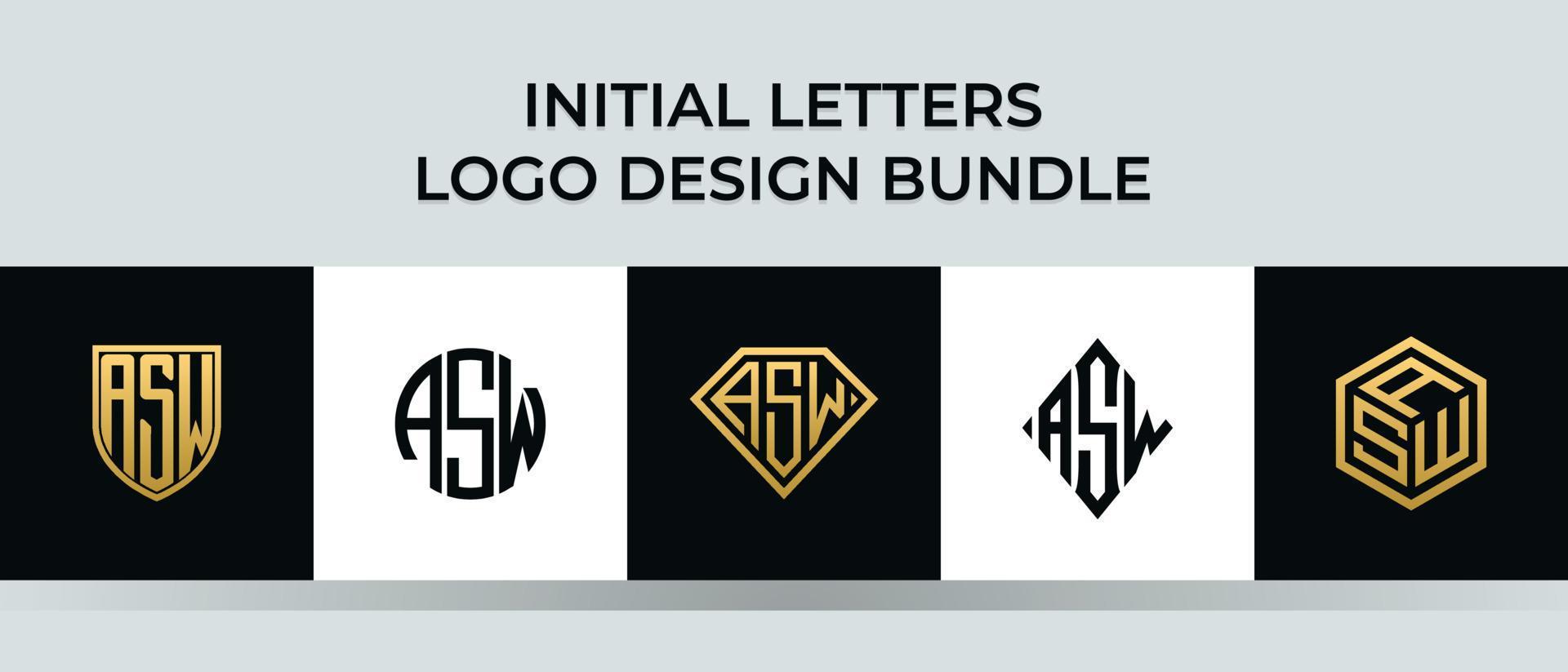 Initial letters ASW logo designs Bundle vector
