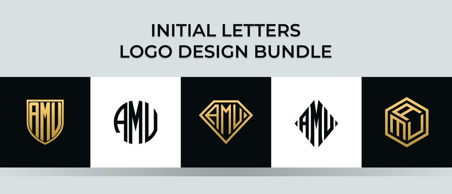 Initial letters AMU logo designs Bundle vector