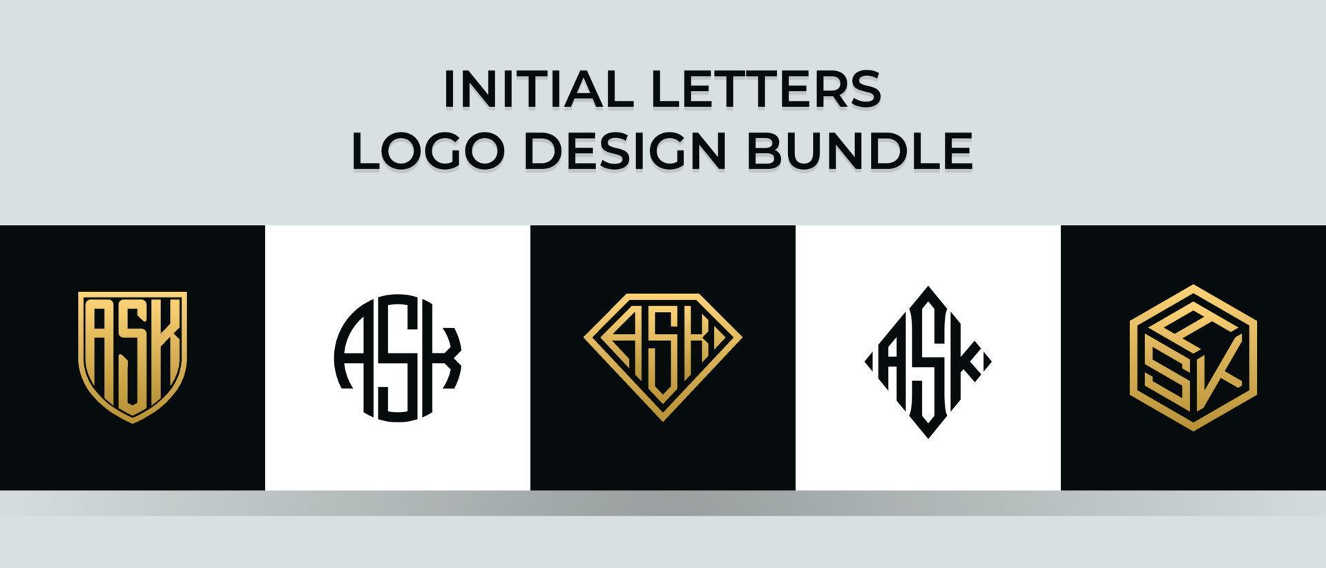 Initial letters ASK logo designs Bundle vector