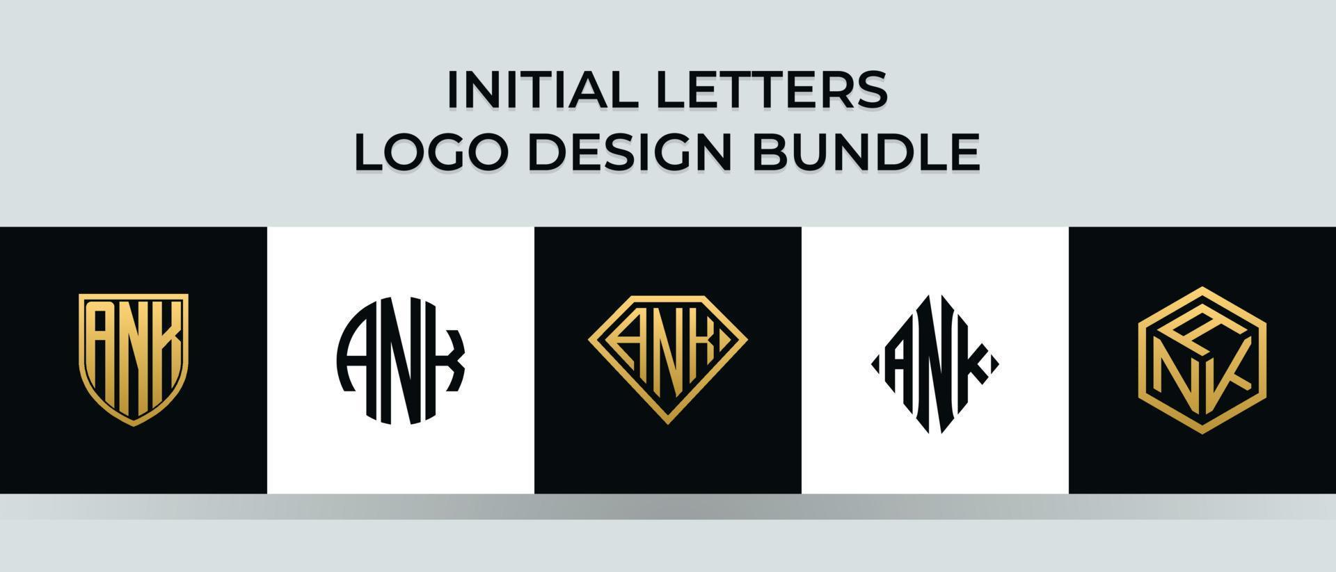 Initial letters ANK logo designs Bundle vector