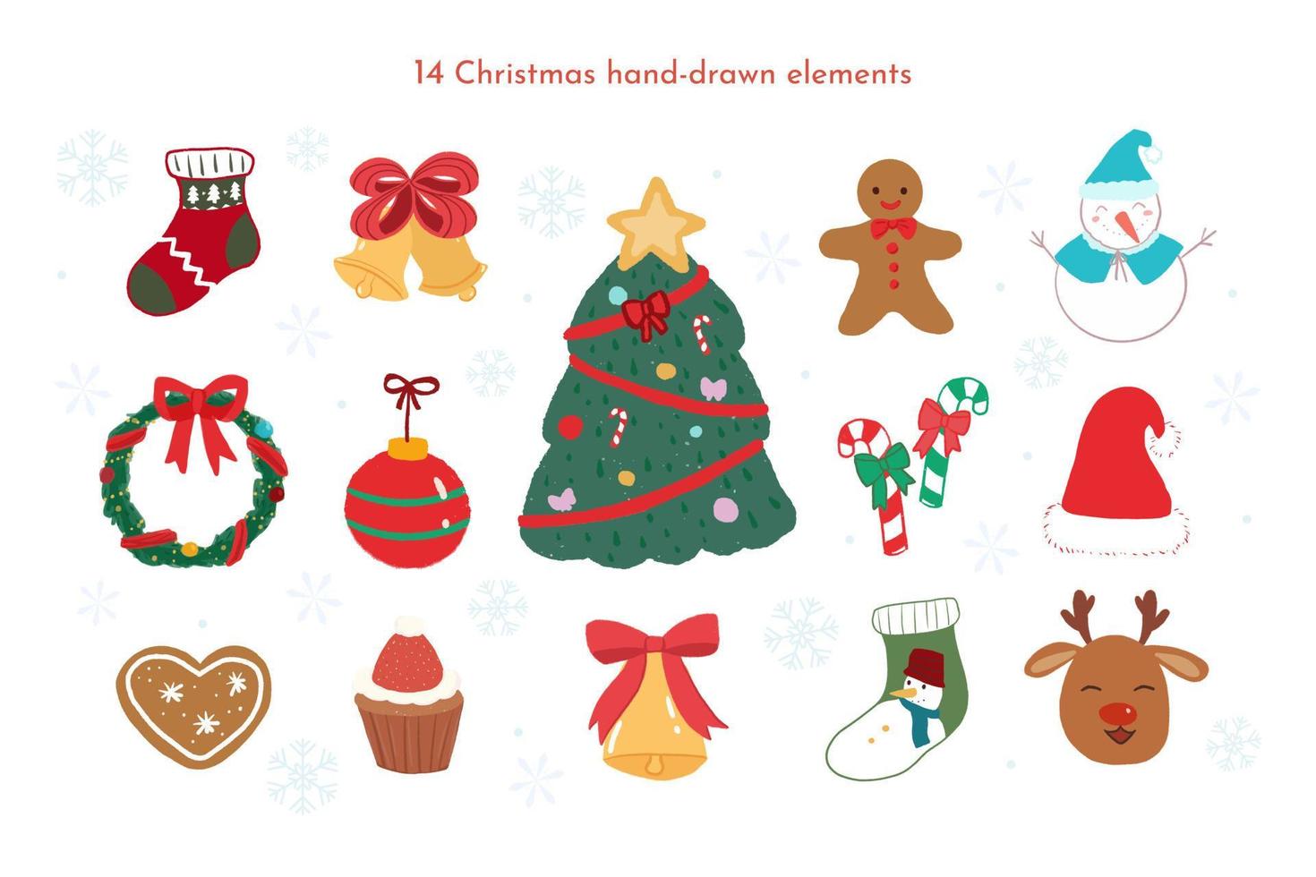 Hand drawn set of cute Christmas toys elements vector