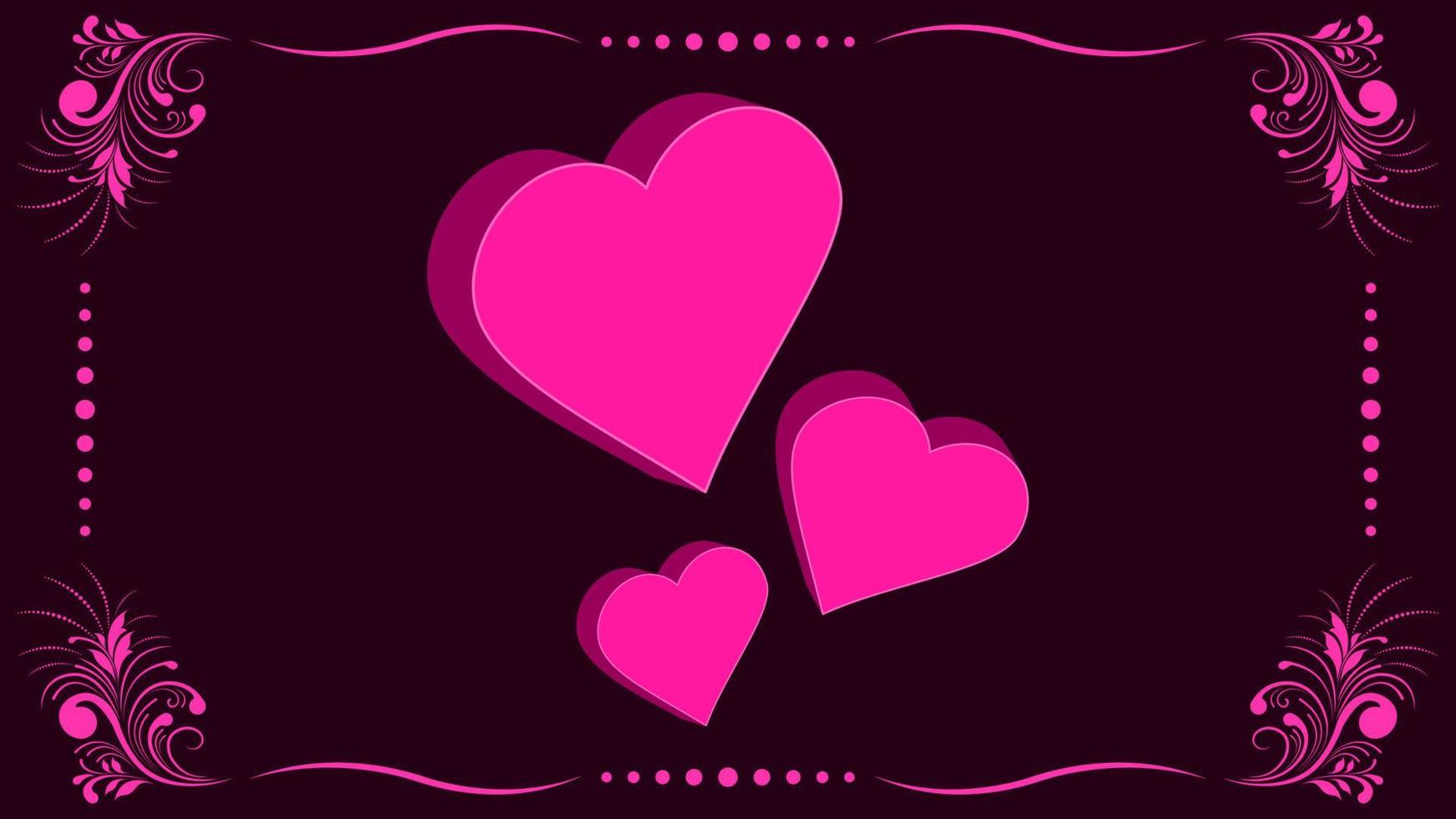 Pink hearts and floral ornament frame decoration vector