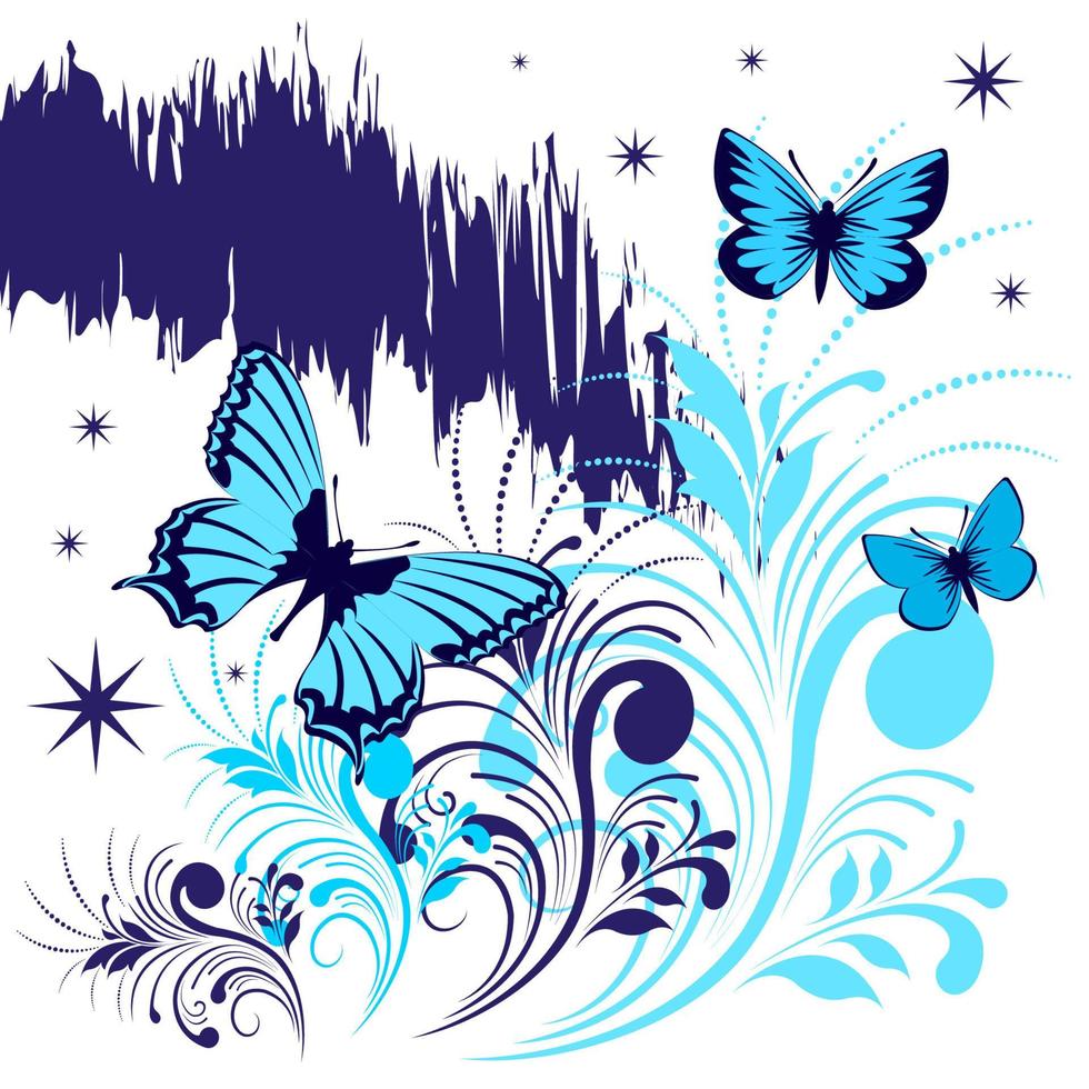 blue butterfly flower ornament decoration vector