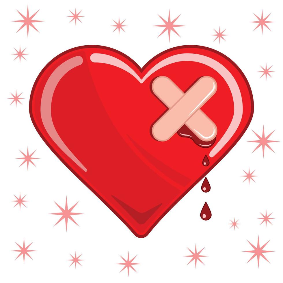 wounded heart with plaster cartoon style vector