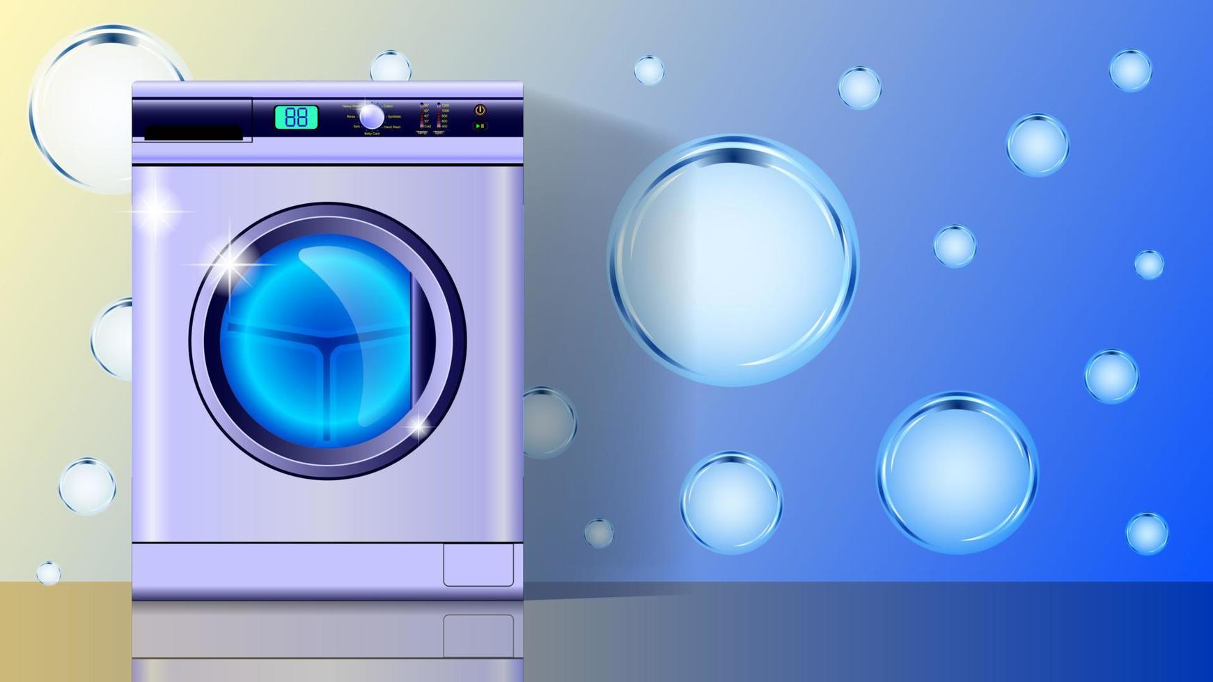 washing machine and bubbles blue background vector