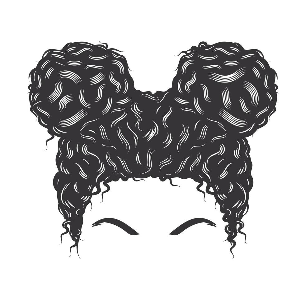 Cara de hija con afro bollo desordenado peinados vintage ilustración de arte de línea vectorial. vector
