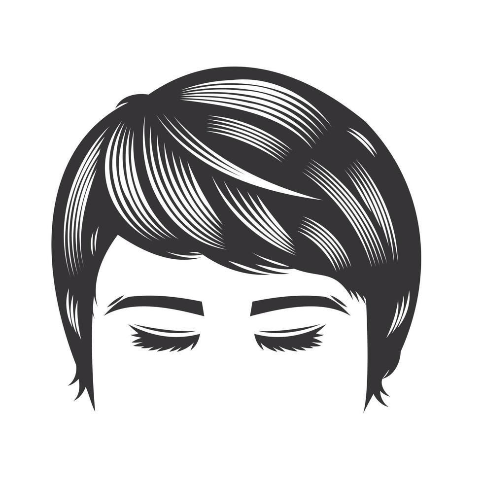 Rostro de mujer con peinados vintage para ilustración de arte de línea de vector de pelo corto.