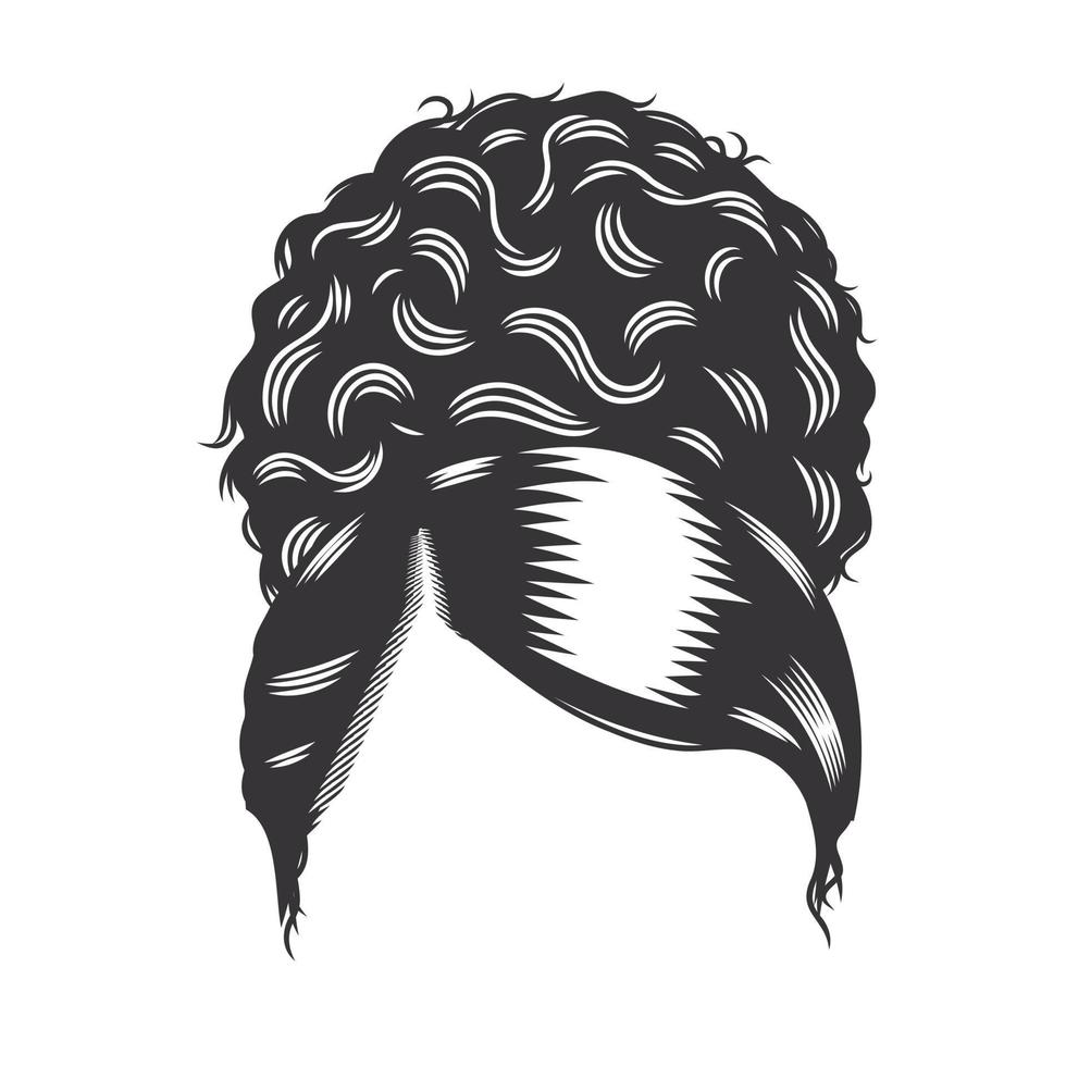 Rostro de mujer con ilustración de peinados vintage afro bollo desordenado. vector