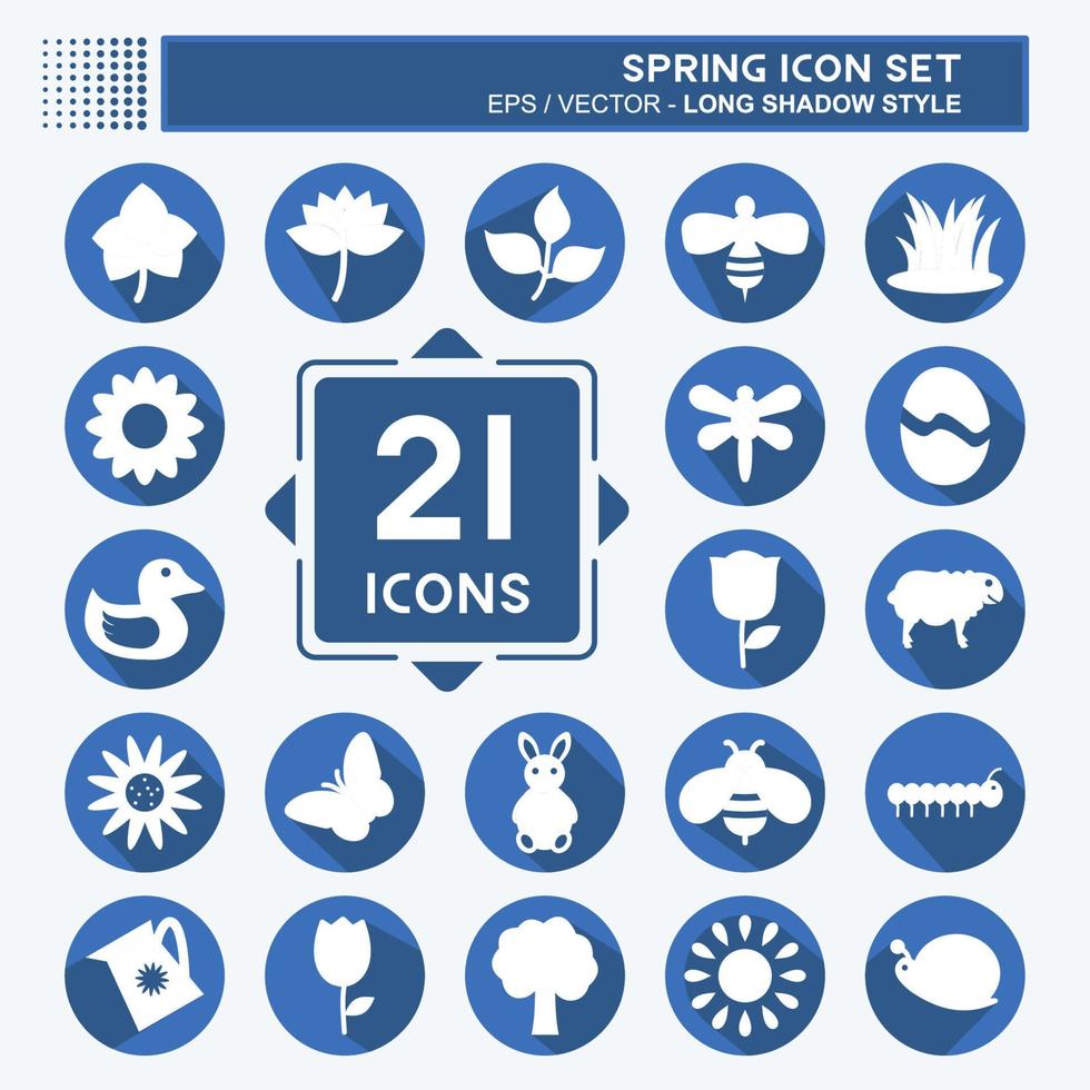 Spring Icon Set Icon in trendy long shadow style isolated on soft blue background vector