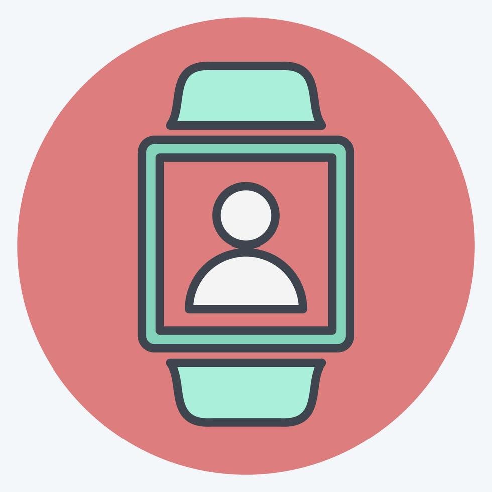 User on Watch Icon in trendy color mate style isolated on soft blue background vector