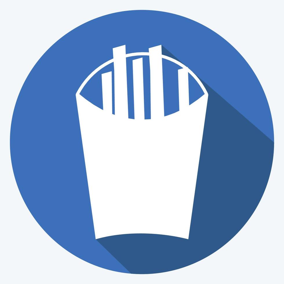 French Fries Icon in trendy long shadow style isolated on soft blue background vector