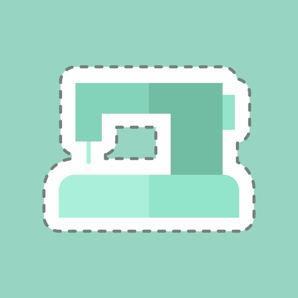 Sewing Machine Sticker in trendy line cut isolated on blue background vector