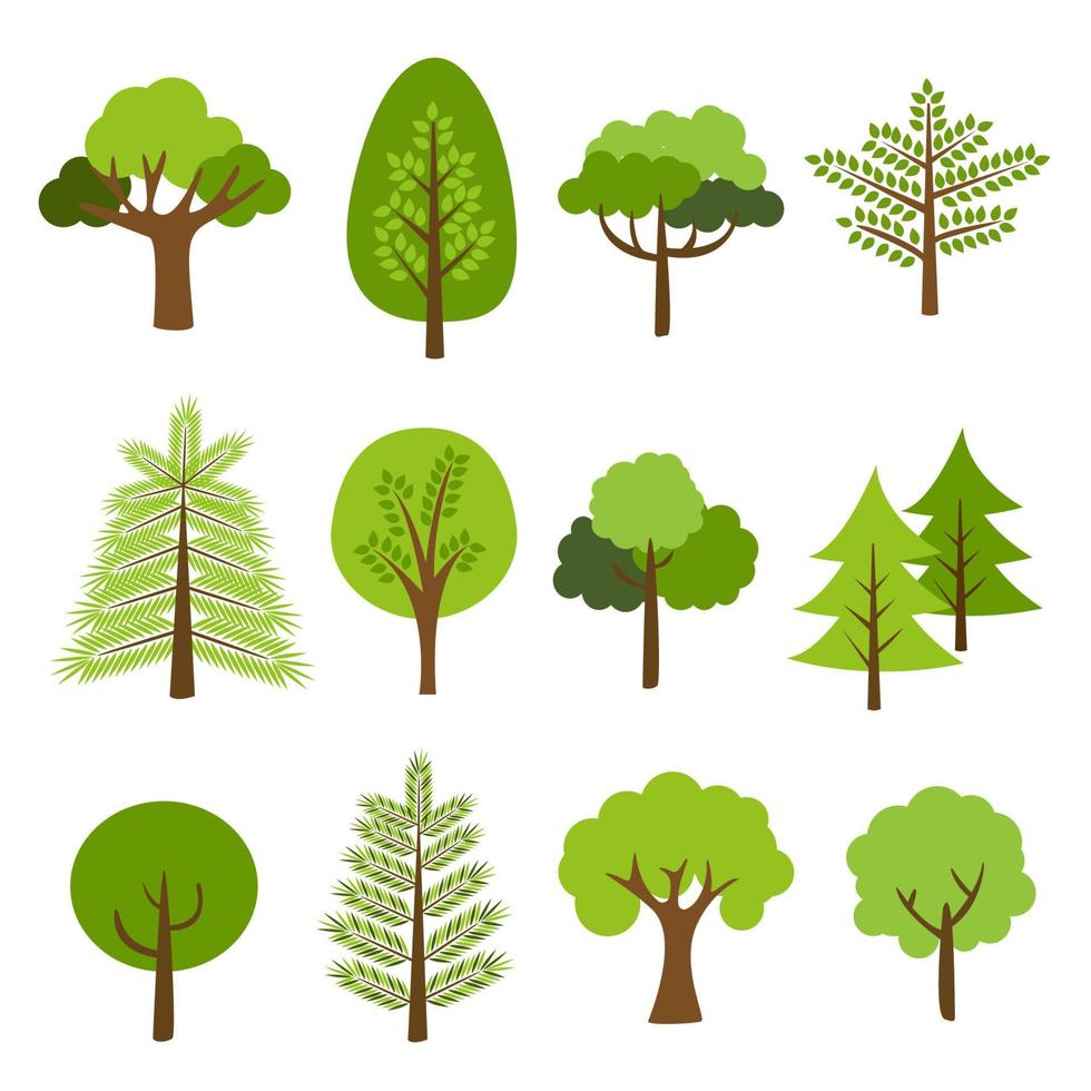 Collection of trees. tree set isolated on white background. vector illustration.