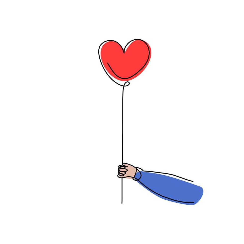 Asimiento de la mano objeto de globo de corazón rojo para el día de San Valentín o para el cumpleaños. Aislado en un fondo blanco. vector