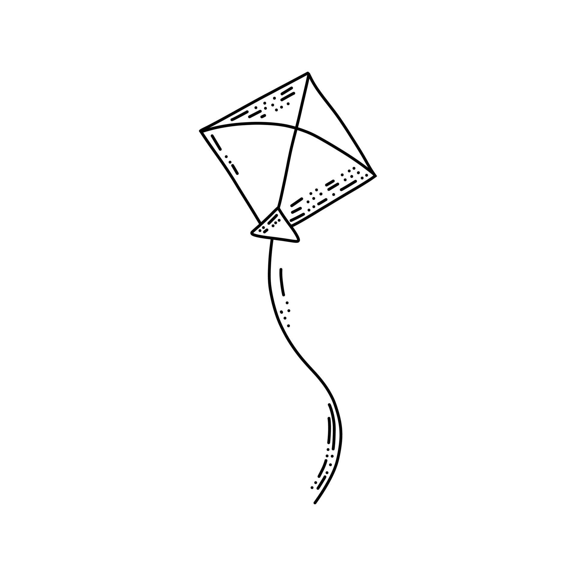 Hand drawn kite in doodle style. Retro linear illustration with black