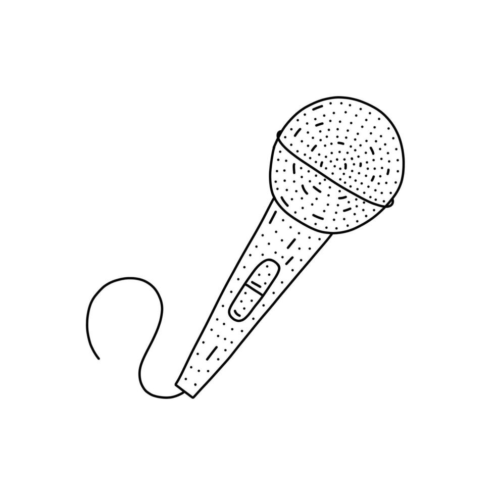 Hand drawn Microphone icon in doodle style. Cartoon microphone vector icon for web design isolated on white background.