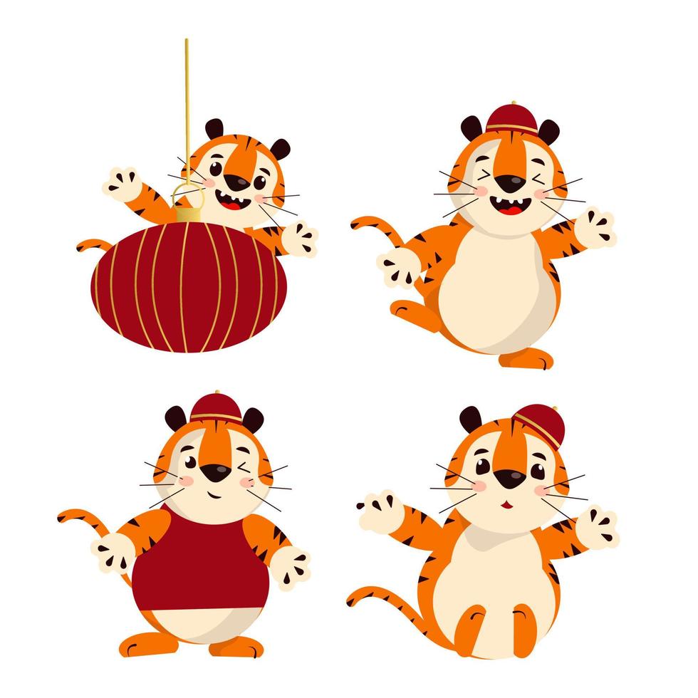set of cute tiger vector illustrations