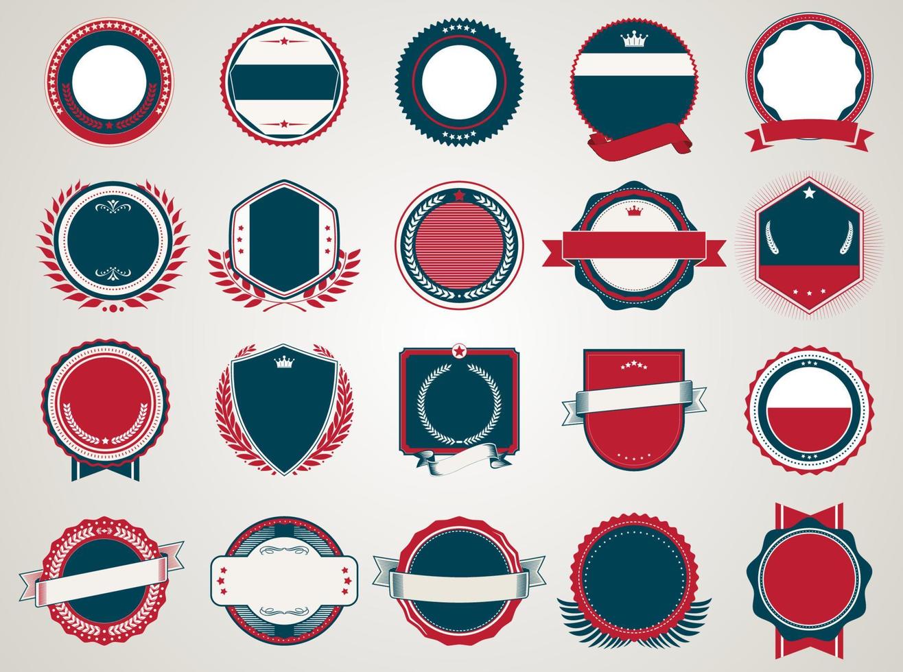 Colección de insignias y etiquetas de colores azul y rojo. vector