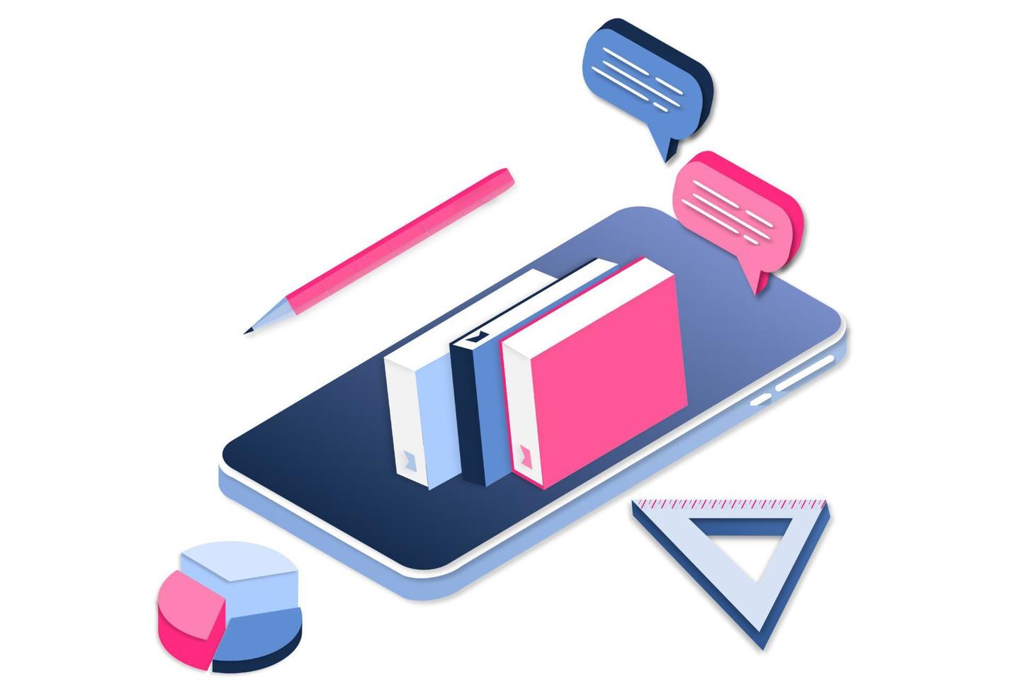 Modern 3d isometric concept of Online Education for banner website