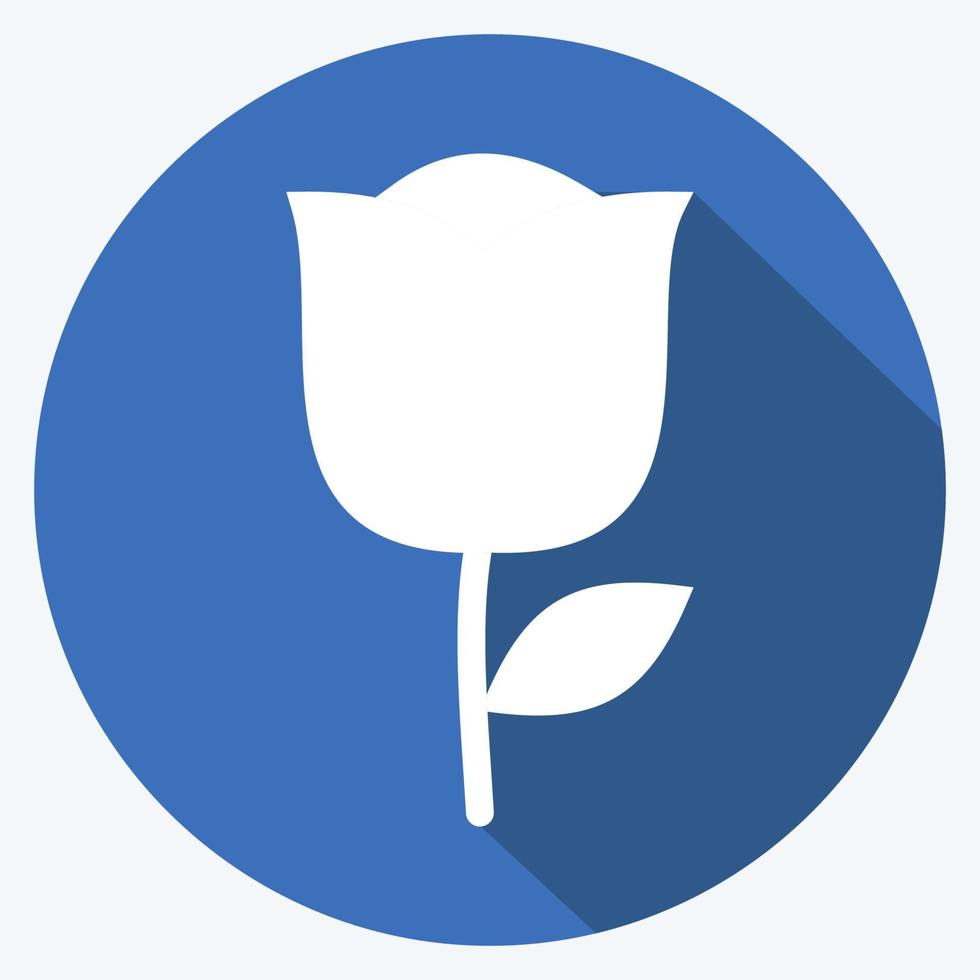 Rose Icon in trendy long shadow style isolated on soft blue background vector