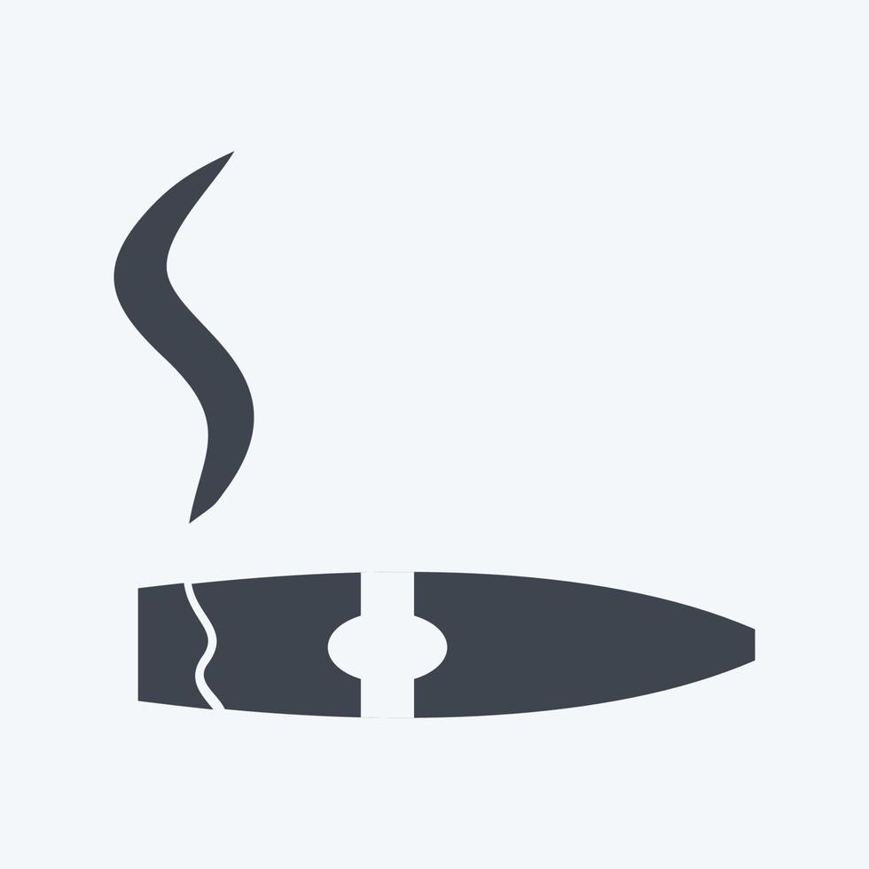Icono de cigarro encendido en estilo moderno glifo aislado sobre fondo azul suave vector