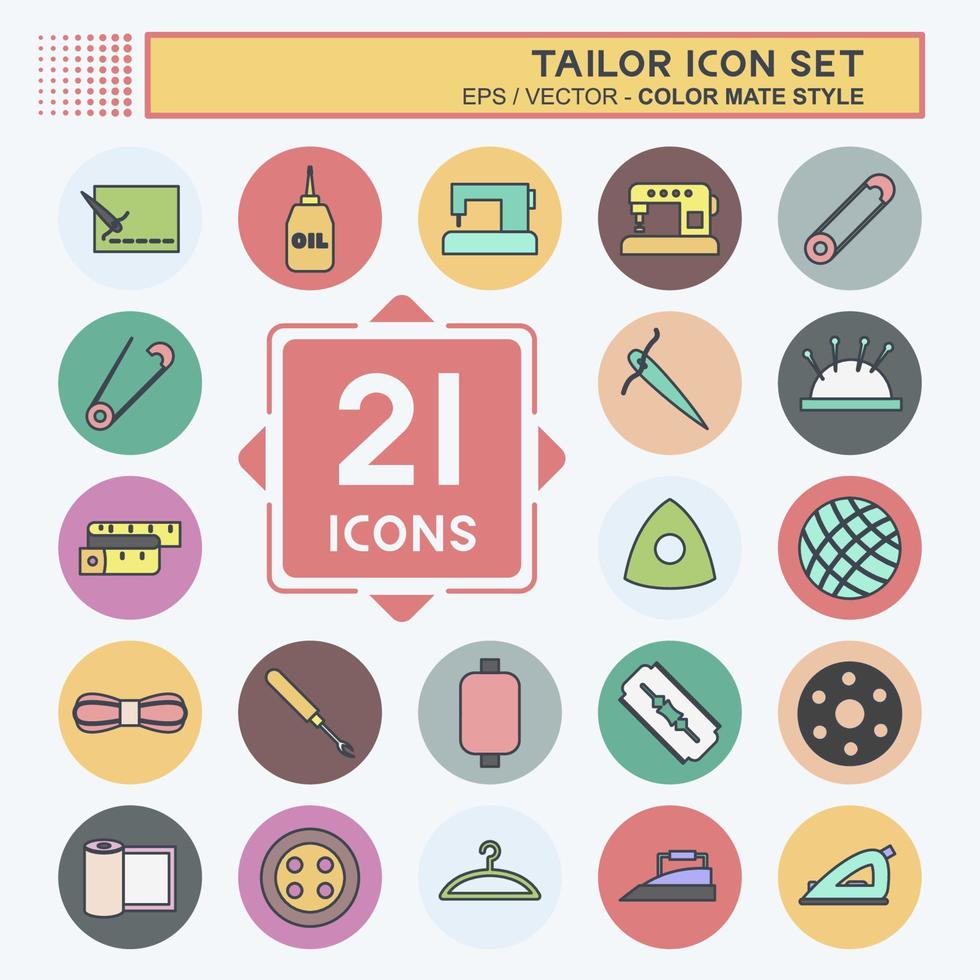 Tailor Icon Set Icon in trendy color mate style isolated on soft blue background vector