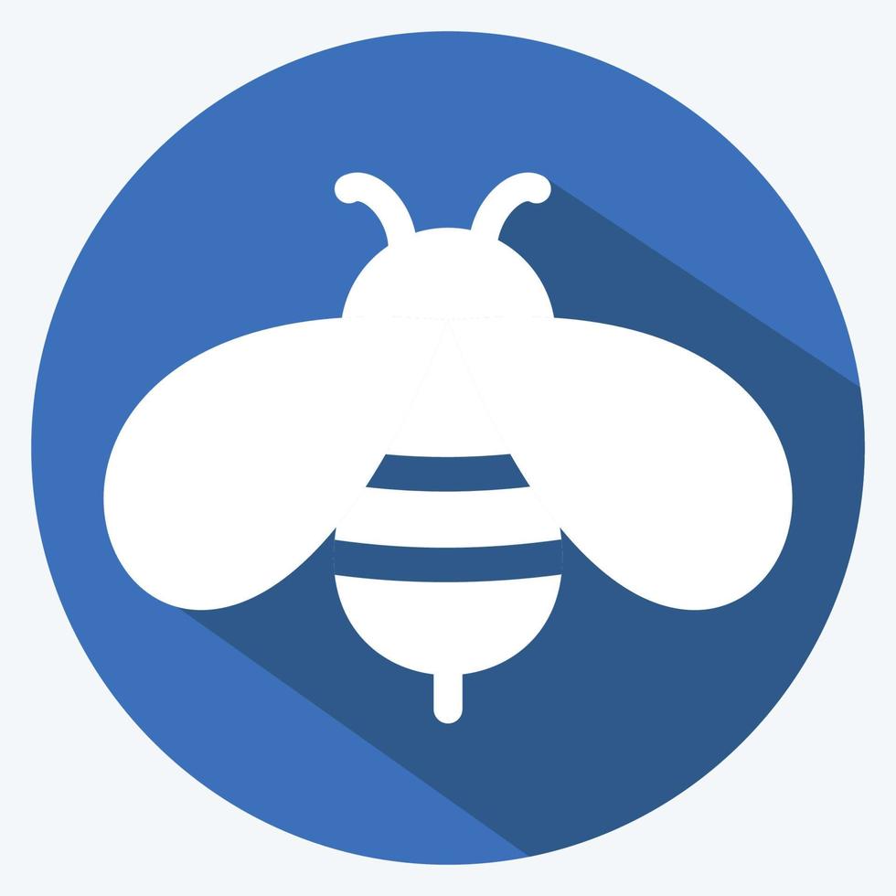 Bee Icon in trendy long shadow style isolated on soft blue background vector