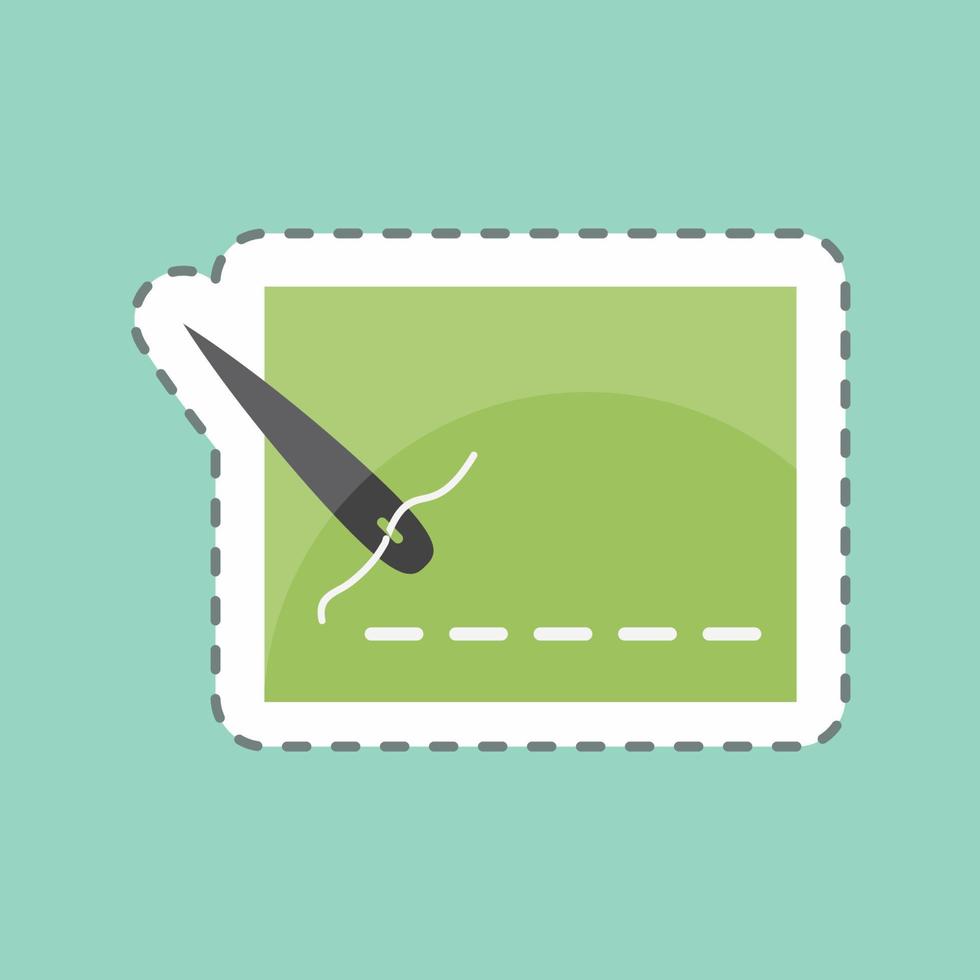 Stitching Lines Sticker in trendy line cut isolated on blue background vector