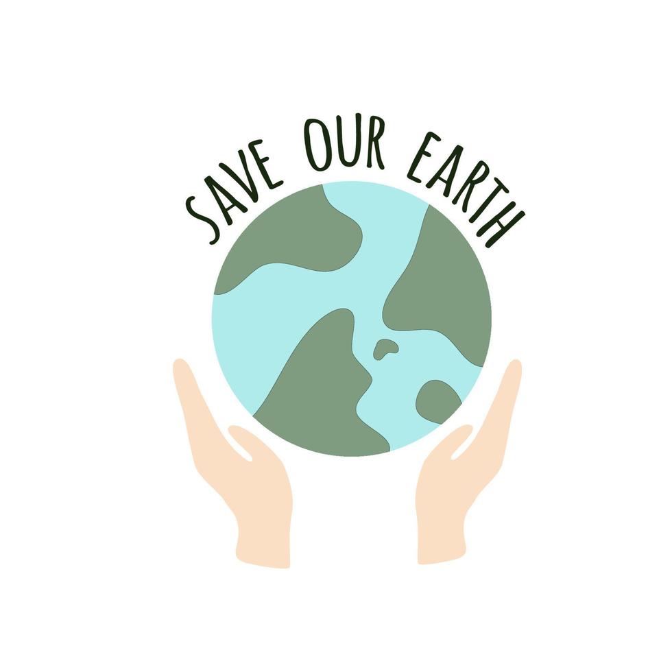 Earth day concept. Human hands holding floating globe. Save our planet. Flat style vector isolated illustration.