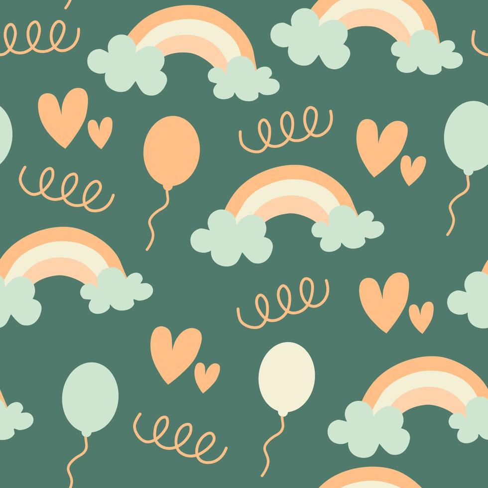 Patrón de vector transparente con arco iris dibujados a mano y textura de bebé de moda en la nube para envoltura de ropa de papel tapiz textil de tela