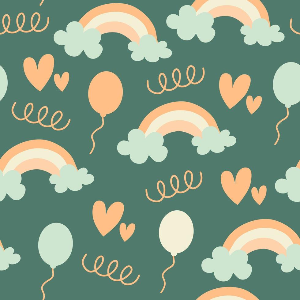 Seamless vector pattern with hand drawn rainbows and cloud Trendy baby texture for fabric textile wallpaper apparel wrapping