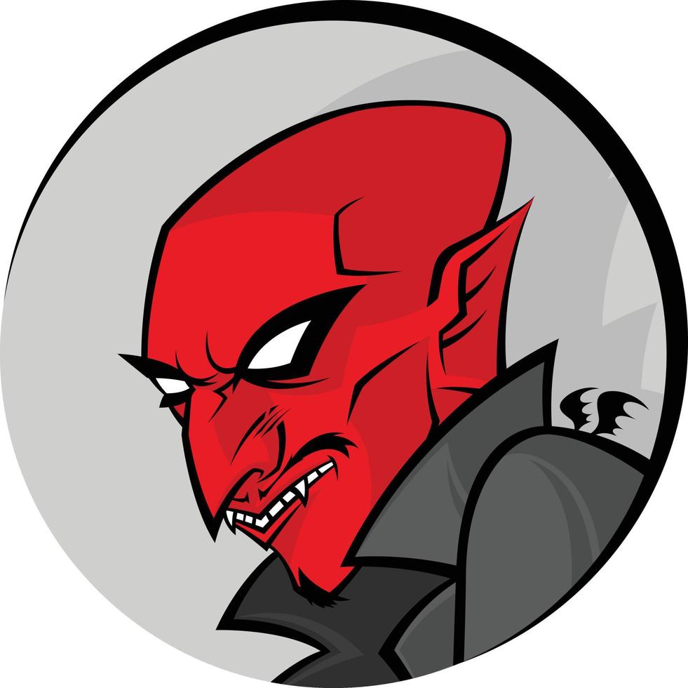 encantador diablo rojo. ilustración vectorial de un satanás en un círculo. la imagen está aislada sobre fondo blanco. la cabeza del personaje de la mascota. vector