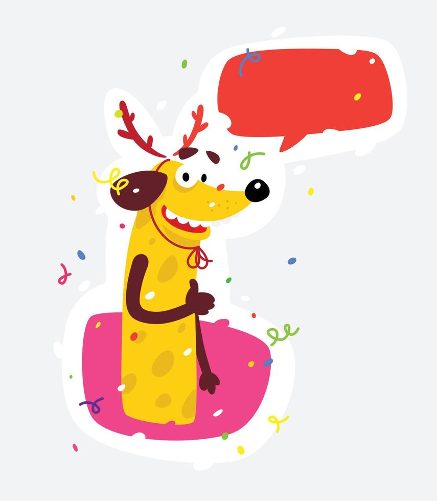 Yellow dog is the symbol of the new year. Vector illustration in a flat style. Sticker of a silly dog. The image is isolated from the background. Character for print, web and messengers.