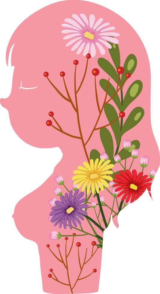 Pink woman silhouette with flower pattern vector