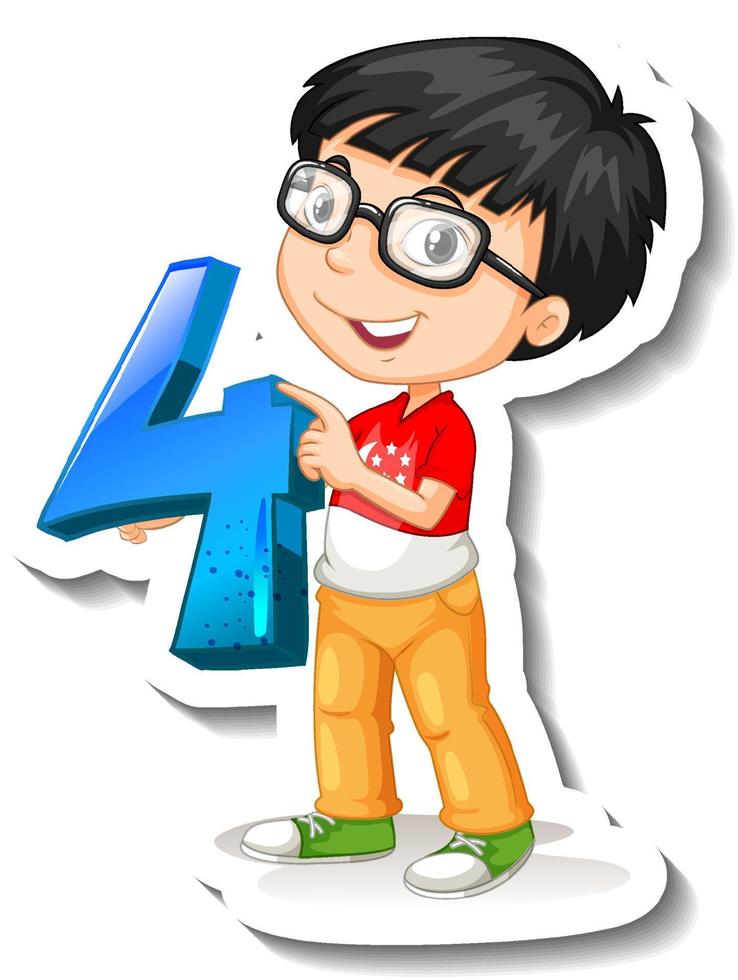 Student boy holding number four vector